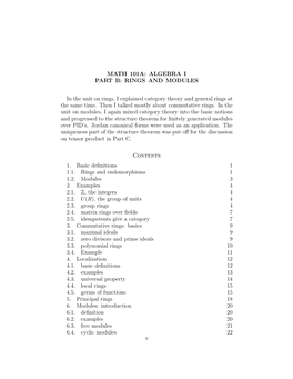 MATH 101A: ALGEBRA I PART B: RINGS and MODULES in the Unit