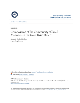 Composition of the Community of Small Mammals in the Great Basin Desert Samantha Elizabeth Phillips Brigham Young University