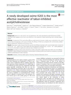 A Newly Developed Oxime K203 Is the Most Effective Reactivator of Tabun