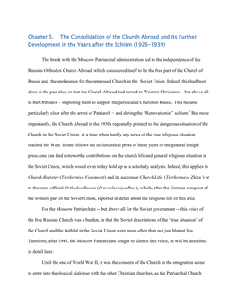 Chapter 5. the Consolidation of the Church Abroad and Its Further Development in the Years After the Schism (1926-1939)