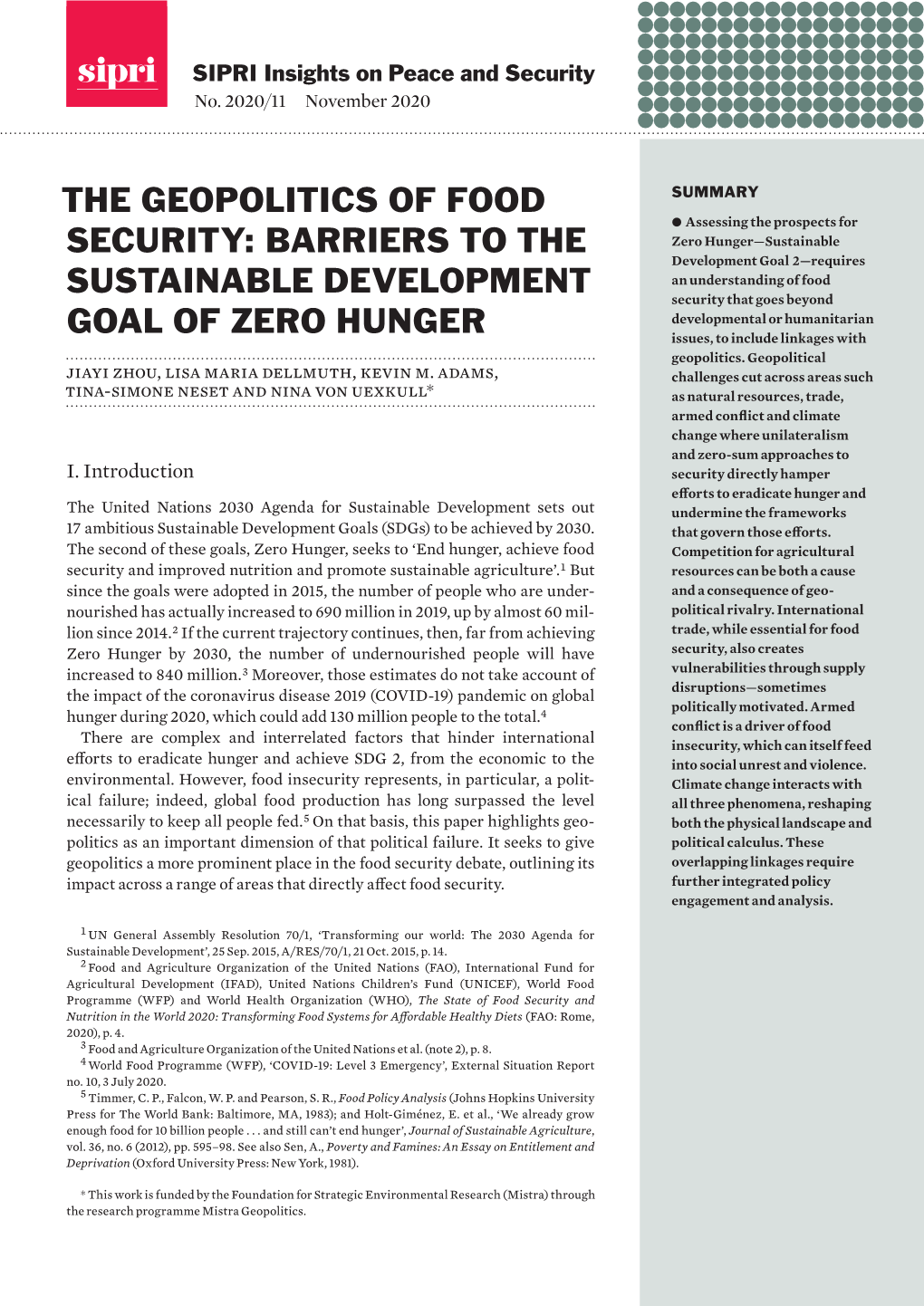 The Geopolitics of Food Security: Barriers to the Sustainable - DocsLib