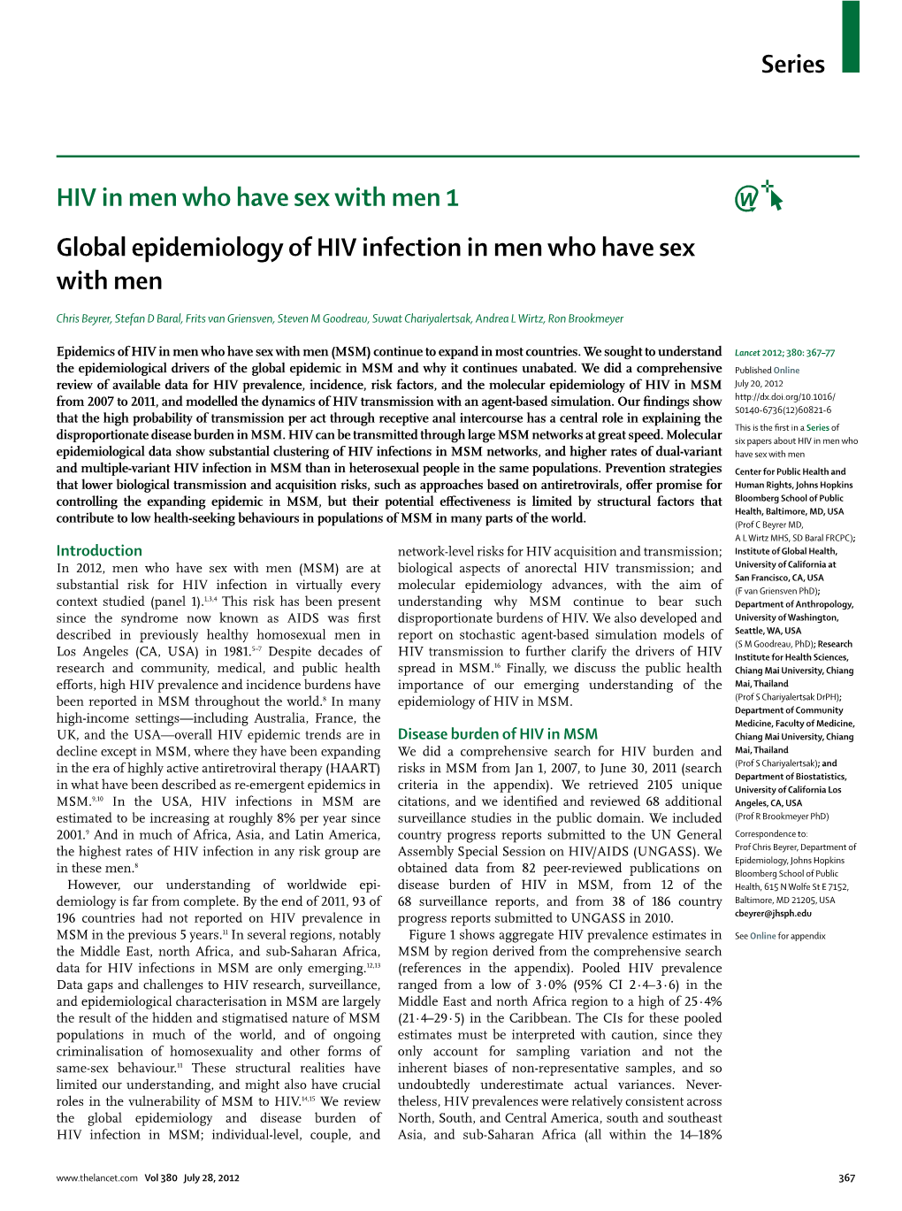 Global Epidemiology of HIV Infection in Men Who Have Sex with Men