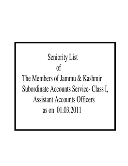 Seniority List of the Members of Jammu & Kashmir