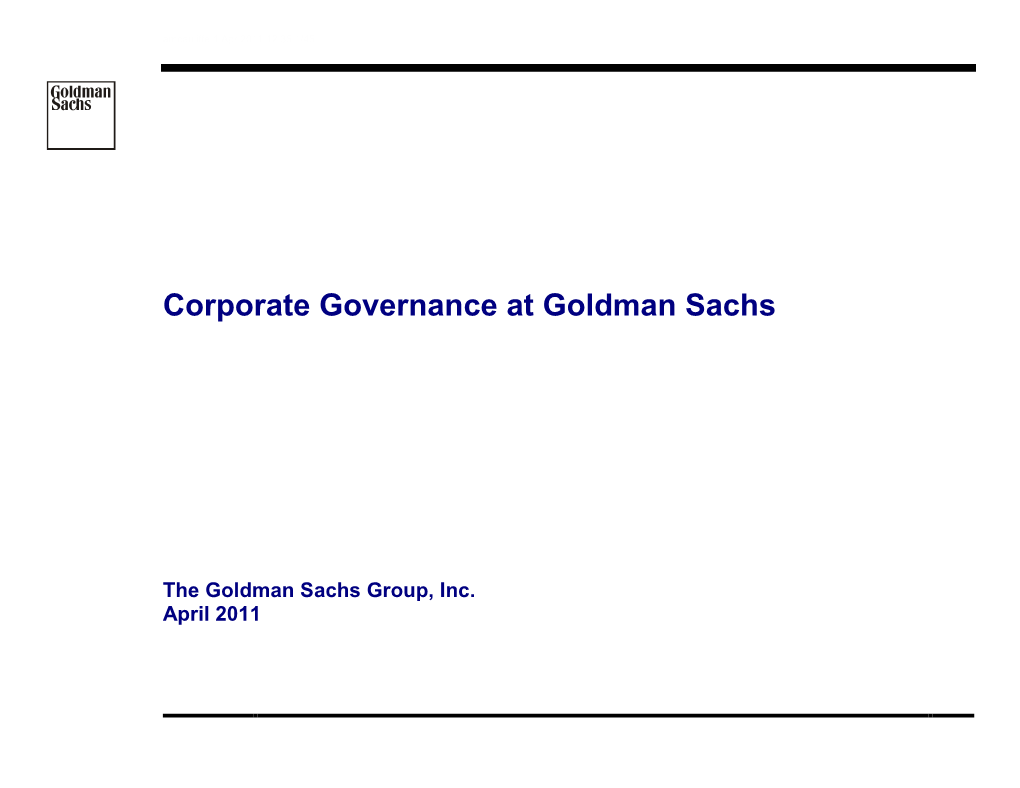 Corporate Governance at Goldman Sachs