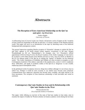 Abstracts for the Seventh Biennial Conference on the Qur'an, SOAS, 10-12 November 2011