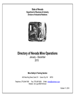 Directory of Nevada Mine Operations January – December 2015