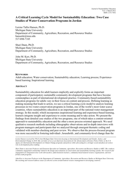 A Critical Learning Cycle Model for Sustainability Education: Two Case Studies of Water Conservation Programs in Jordan
