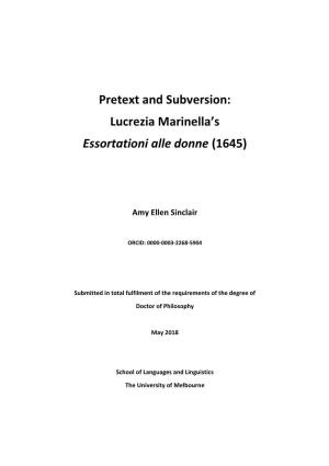Pretext and Subversion: Lucrezia Marinella's Essortationi Alle Donne (1645)