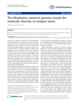 The Mesobuthus Martensii Genome Reveals the Molecular Diversity of Scorpion Toxins Jianjie Ma1* and Yun-Bo Shi2*