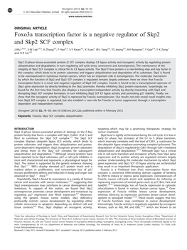 Foxo3a Transcription Factor Is a Negative Regulator of Skp2 and Skp2 SCF Complex