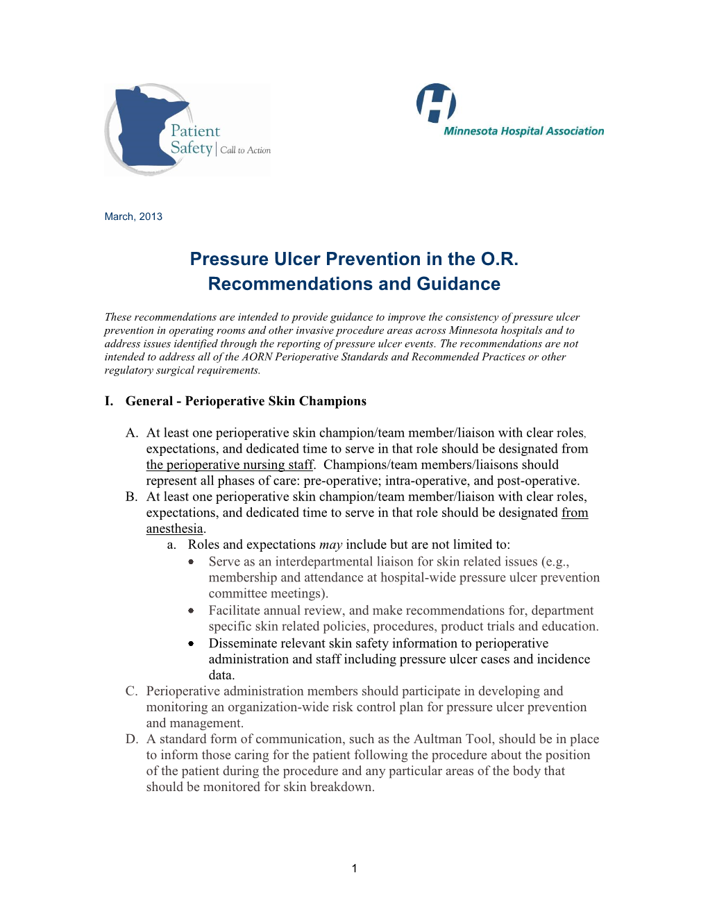 Pressure Ulcer Prevention in the OR Recommendations and Guidance