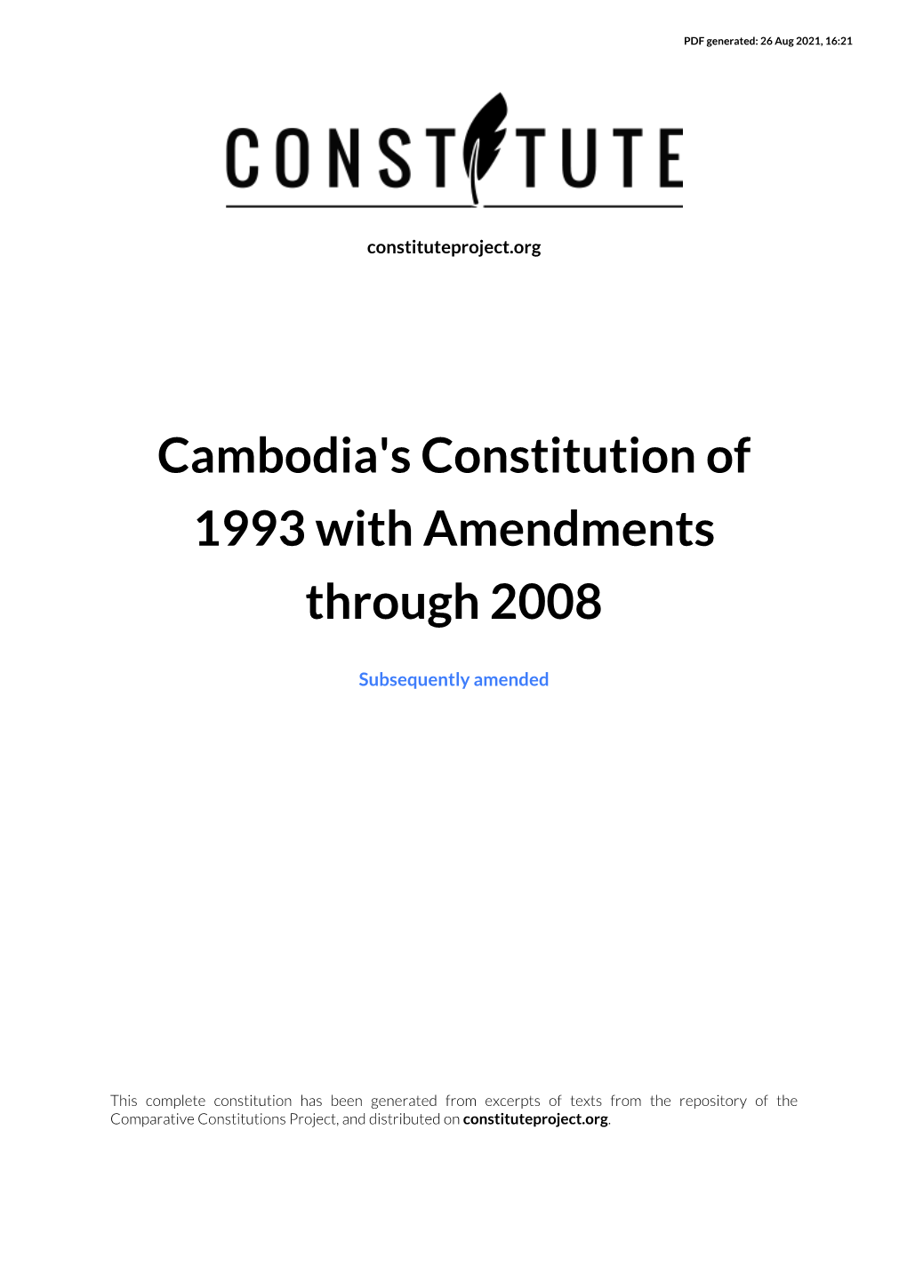 Cambodia's Constitution of 1993 with Amendments Through 2008