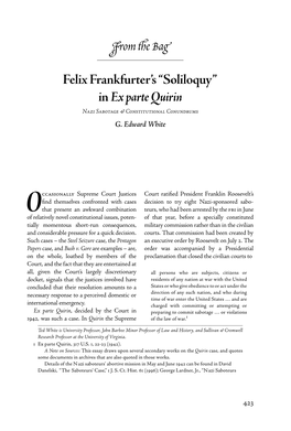 From E Bag Felix Frankfurter's “Soliloquy” in Ex Parte Quirin