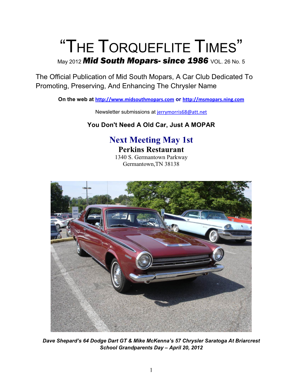 “THE TORQUEFLITE TIMES” May 2012 Mid South Mopars- Since 1986 VOL