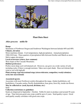 Plant Data Sheet Abies Procera Noble