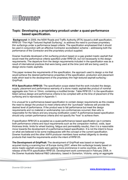 Developing a Proprietary Product Under a Quasi-Performance Based Specification