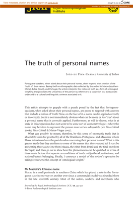 The Truth of Personal Names