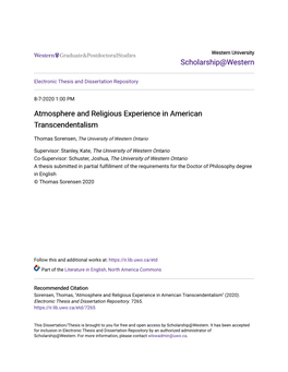 Atmosphere and Religious Experience in American Transcendentalism