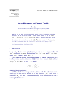 Normal Functions and Normal Families