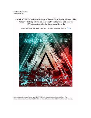 AMARANTHE Confirms Release of Brand New Studio Album, ‘The Nexus’ – Hitting Stores on March 26Th in the U.S