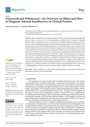 Glucocorticoid Withdrawal—An Overview on When and How to Diagnose Adrenal Insufﬁciency in Clinical Practice