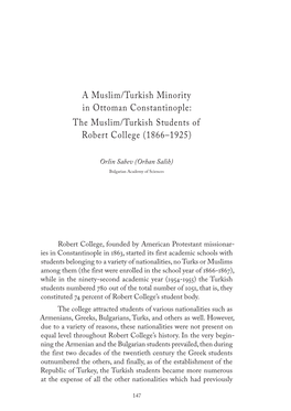 The Muslim/Turkish Students of Robert College (1866–1925)