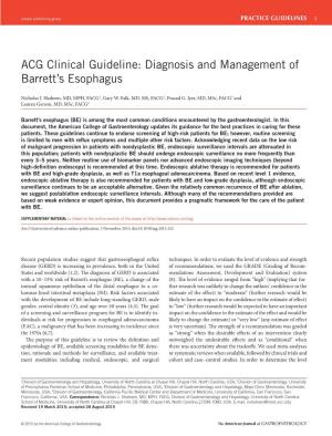 ACG Clinical Guideline: Diagnosis and Management of Barrett&Rsquo