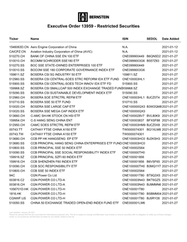 Executive Order 13959 - Restricted Securities