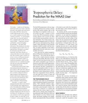 Tropospheric Delay: Prediction for the WAAS User Paul Collins and Richard B