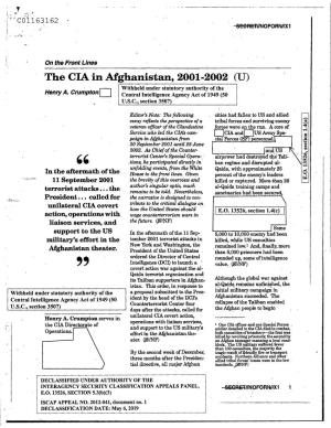 The CIA in Afghanistan, 2001-2002 (U) · Withheld Under Statutory Authority Ofthe H Enry A