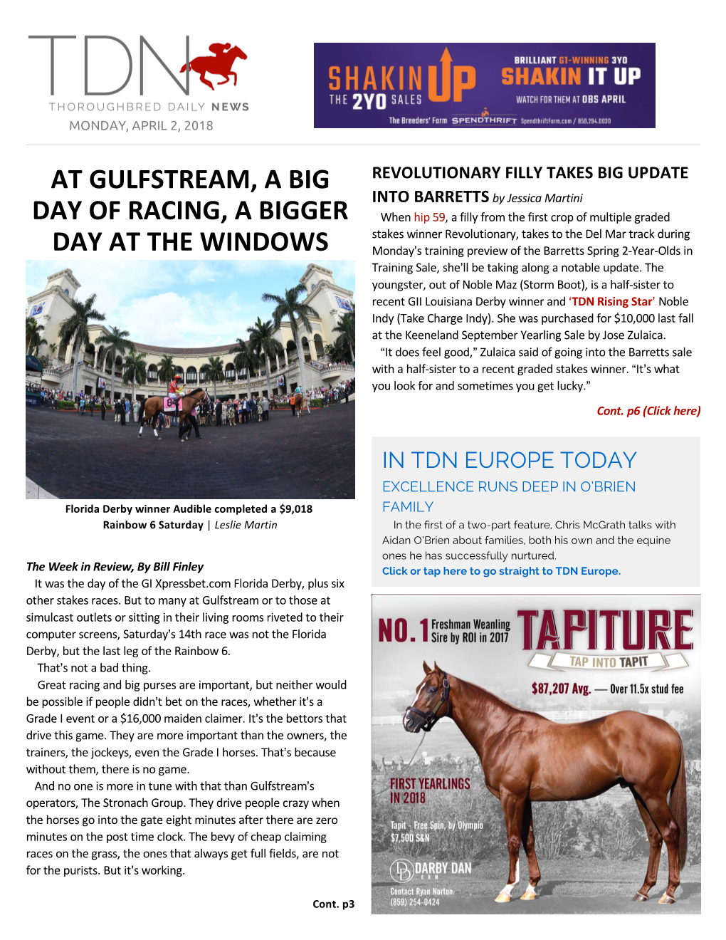 At Gulfstream, a Big Day of Racing, a Bigger Day at The