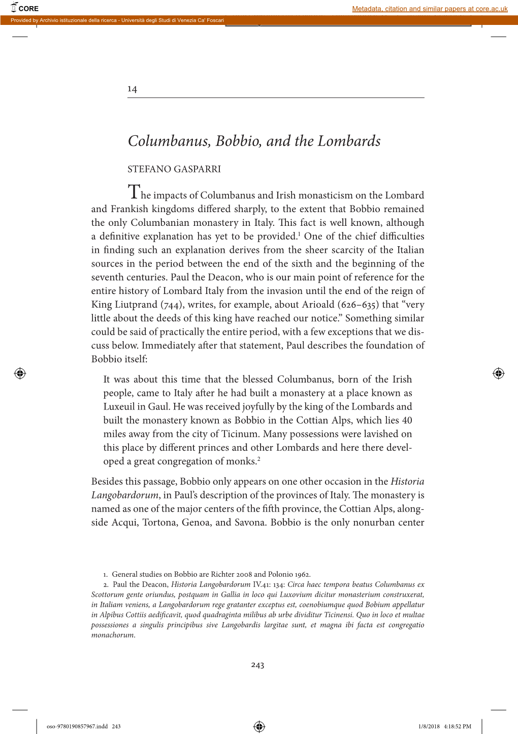 Columbanus, Bobbio, and the Lombards