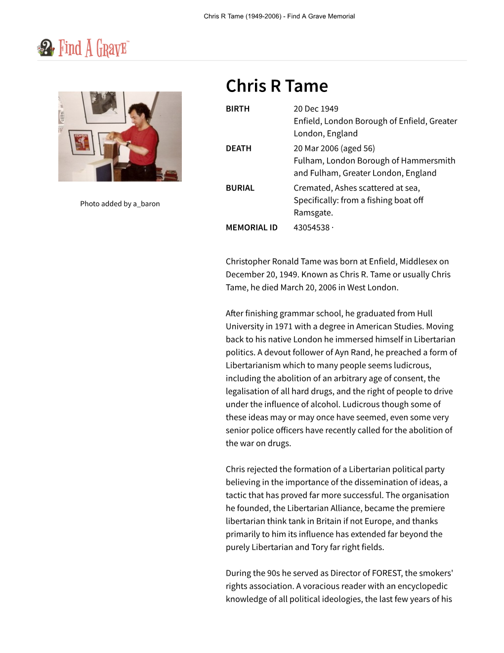 Chris R Tame (1949-2006) - Find a Grave Memorial