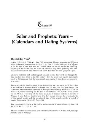 Solar and Prophetic Years ± (Calendars and Dating Systems)