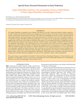 Special Issue: Personal Ornaments in Early Prehistory Upper Paleolithic