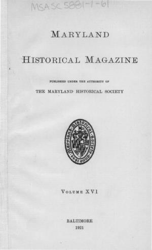Maryland Historical Magazine, 1921, Volume 16, Issue No. 1