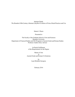 The Brandeis Fifth-Century Athenian Lekythos Evolution of Form, Ritual Practices and Use