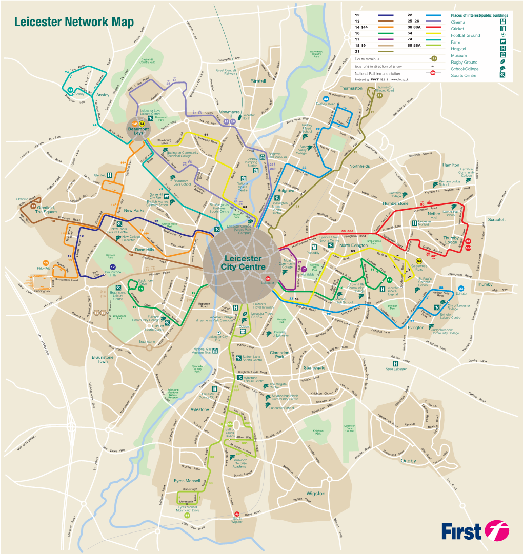 Leicester Network Map E a T E 14 14 38 38A N R Cricket a L