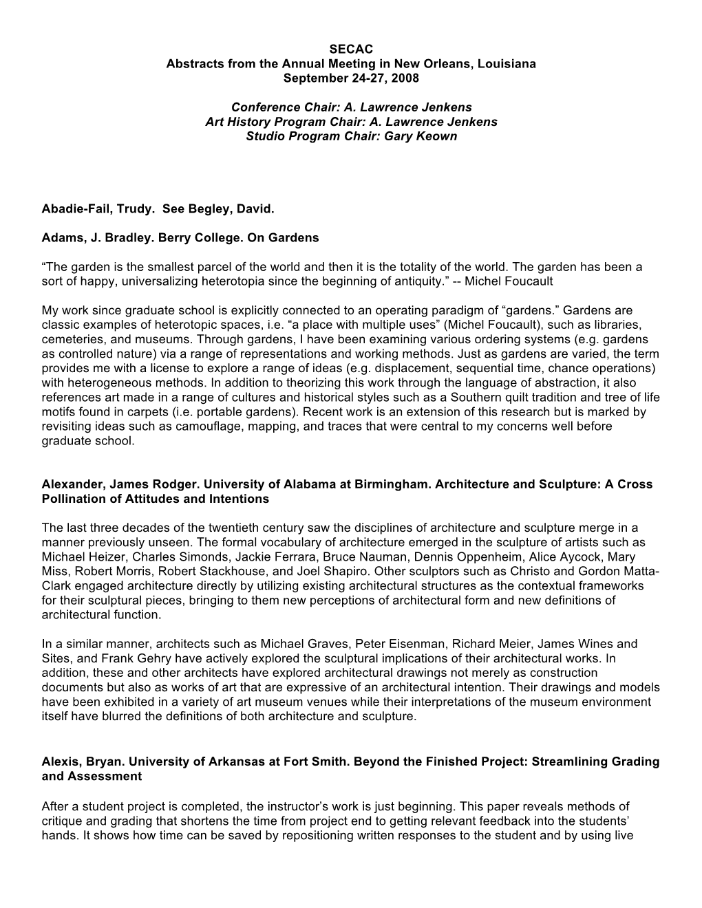 2008 SECAC Conference Abstracts