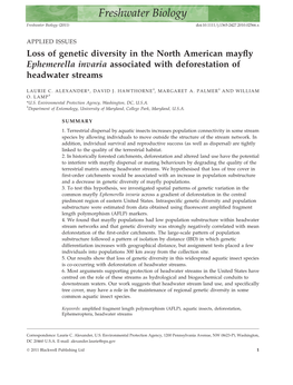 Loss of Genetic Diversity in the North American Mayfly Ephemerella