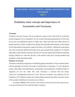 Definition, Basic Concept and Importance of Systematics and Taxonomy