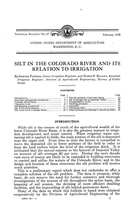 Silt in the Colorado River and Its Relation to Irrigation