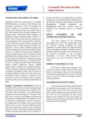 Communist Movement in India Study Material