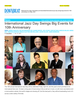 International Jazz Day Swings Big Events for 10Th Anniversary