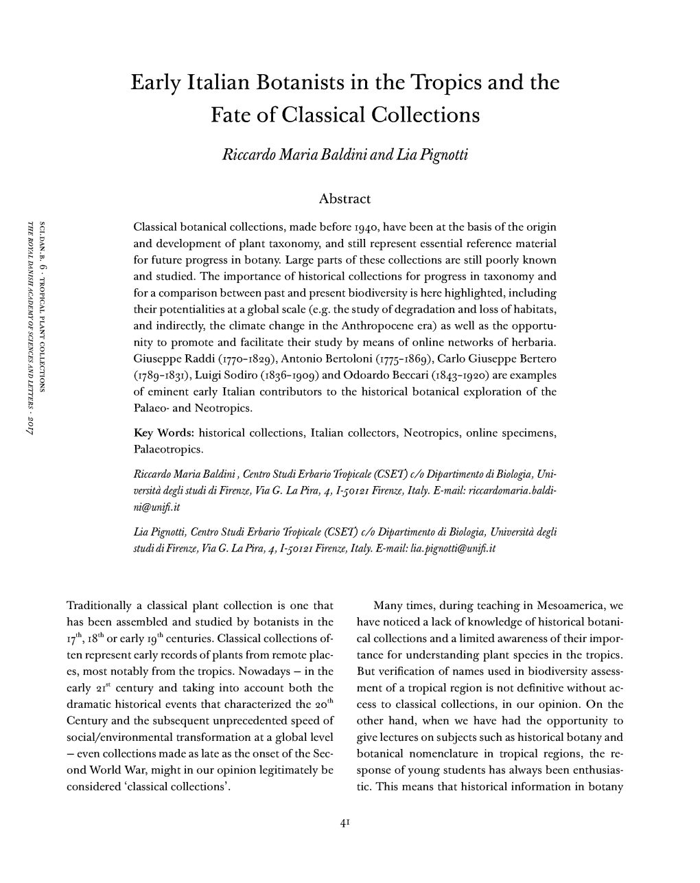 Early Italian Botanists in Fate of Classical Collections