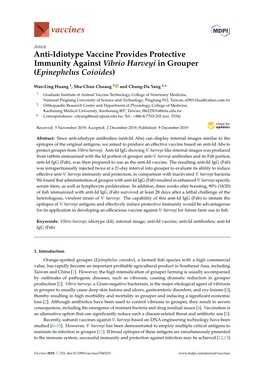 Anti-Idiotype Vaccine Provides Protective Immunity Against Vibrio Harveyi in Grouper (Epinephelus Coioides)