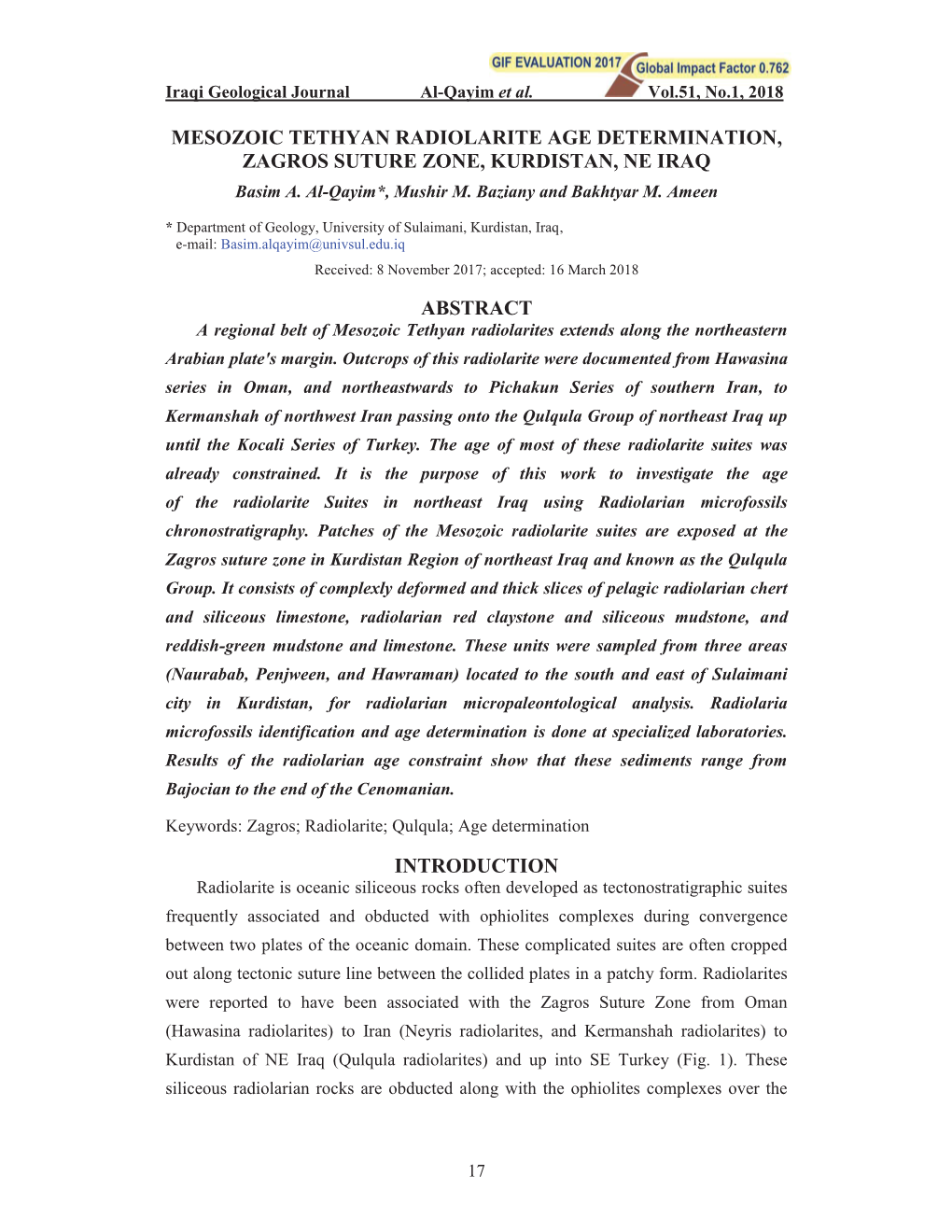 Iraqi Geological Journal Al-Qayim Et Al