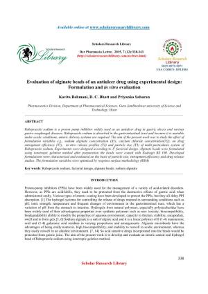 Evaluation of Alginate Beads of an Antiulcer Drug Using Experimental Design: Formulation and in Vitro Evaluation