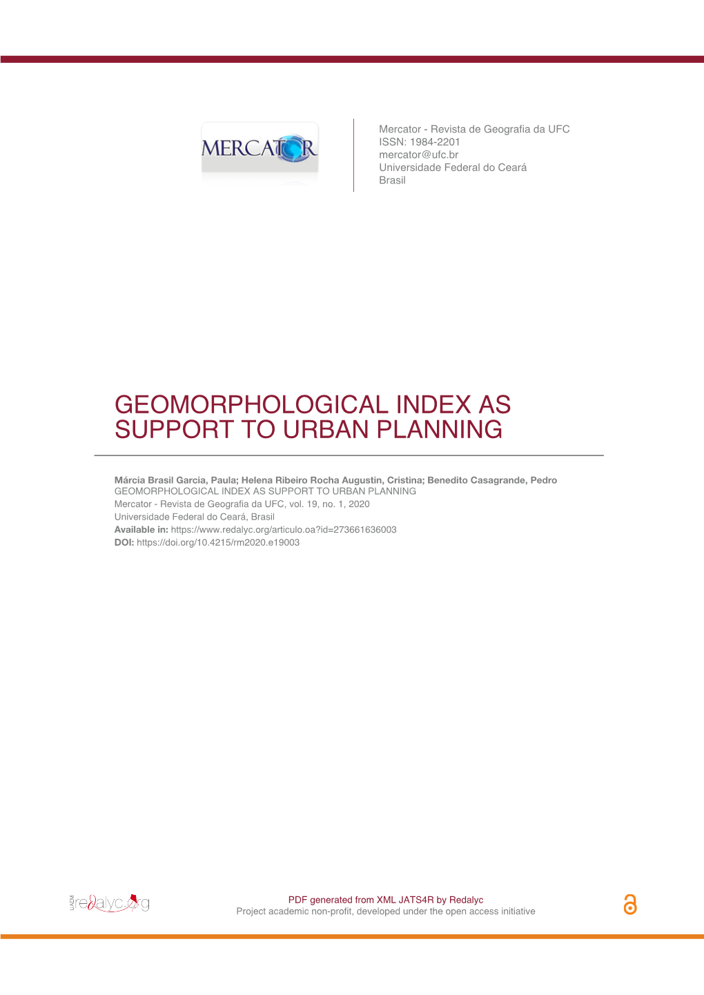 Geomorphological Index As Support to Urban Planning