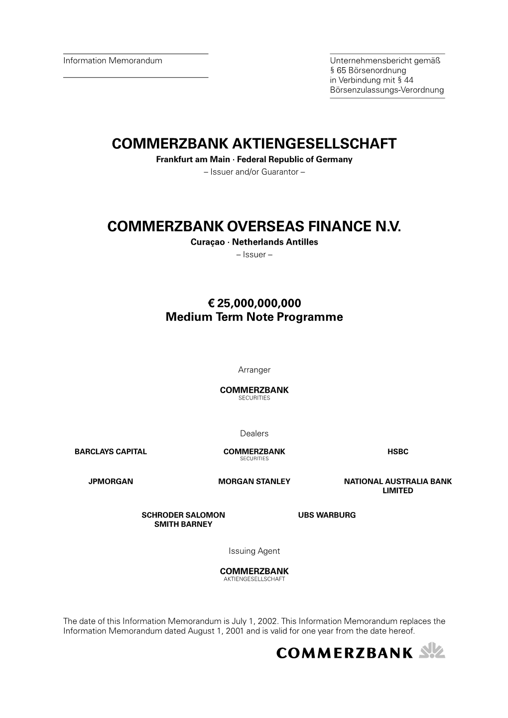 Commerzbank Aktiengesellschaft Commerzbank Overseas Finance N.V